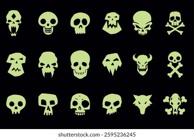 Neon Green and Yellow Skull Icons Collection