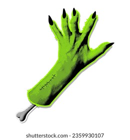 Monstruo zombie verde neón con garras largas. Imágenes prediseñadas de Halloween con espanto espeluznante de semitono de media mano de semitono de tono de voz para el diseño de medios mixtos. Ilustración del vector aislada en fondo transparente