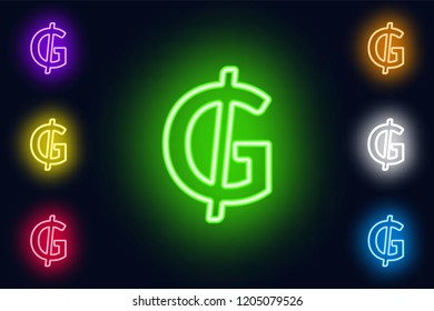 Neon Guarani sign in various color options on a dark background .