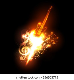 Neon guitar fire design easy all editable