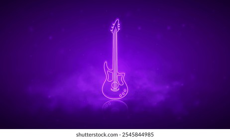 Guitarra de neón. Guitarra eléctrica humeante. Ilustración vectorial.