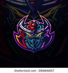 Neon gundam samurai head logo template