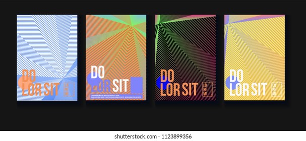 Neon Halftone Covers Set. Creative Corporate Identity Design. Futuristic Abstract Geometric Business Backgrounds. VIP Cool Halftone Minimal Covers. Vector Iridescent Party Poster Design.