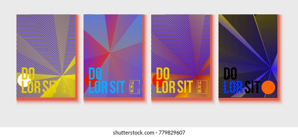 Neon Halftone Covers Set. High-tech Corporate Identity. Futuristic Pattern, Geometric Business Backgrounds. VIP Print Halftone Minimal Covers. Neon Colored Retro Shapes, Folder Design.