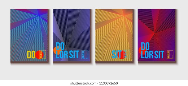 Neon Halftone Covers Set. Modern Blend Funky Corporate Identity. Futuristic Posters, Geometric Business Backgrounds. VIP Cool Halftone Minimal Covers. Neon Colored Bright Shapes, Glitch Design.