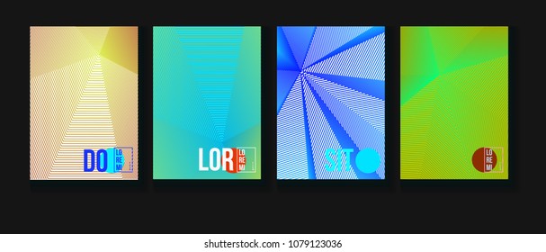 Neon Halftone Covers Set. Trendy Blend Lines Corporate Identity. Futuristic Abstract Geometric Business Backgrounds. VIP Cool Halftone Minimal Covers. Vector Iridescent Party Poster Design.