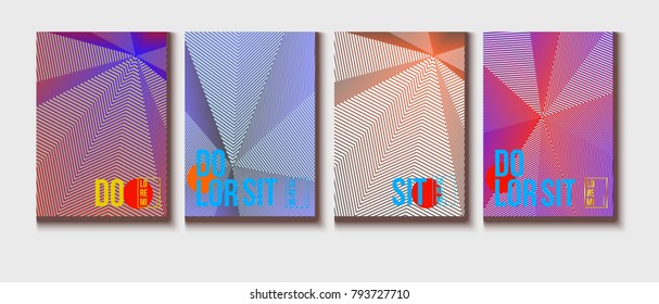 Neon Halftone Covers Set. Trendy Blend Lines Corporate Identity. Futuristic Pattern, Abstract Business Backgrounds. Contrast Halftone Covers Template. Vector Iridescent Science Poster Design.