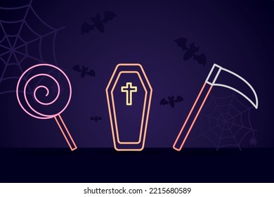 neon halloween icon set design