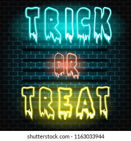 Neon halloween trick or treat. illustration vector