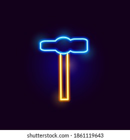 Icono de martillo de Neon. Ilustración vectorial de un objeto brillante.