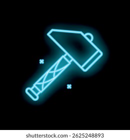 Neon hammer shining on dark background, perfect for representing concepts of construction or diy