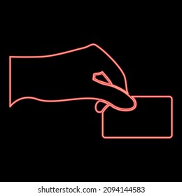 Neon hand give electronic card red color vector illustration image flat style light