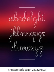 Neon hand lettering drawn font. Vector alphabet