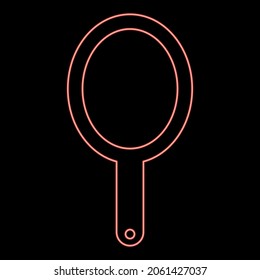 Neon Hand Mirror Red Color Vector Illustration Flat Style Light Image