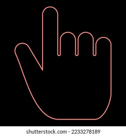 Neon hand point select declare index finger forefinger for click concept pushing choose icon black color vector illustration flat style simple imagein circle round red color vector illustration image