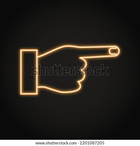 Neon hand with pointing finger icon in line style. Vector illustration.