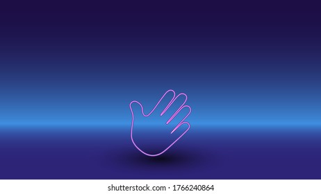 Neon-Hand-Symbol auf Farbverlauf-blauem Hintergrund. Das einzelne Symbol befindet sich in der unteren Mitte. Farbblau mit hellblauer Skyline