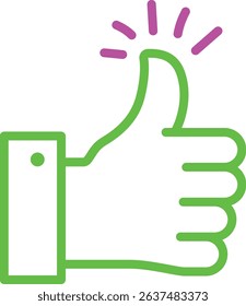 Neon Hand Thumb up like icon on black background. Bright Thumbs up social media like icon design black background. Neon Thumb up icon, Pink and green Color Like sign, Like symbol on background	