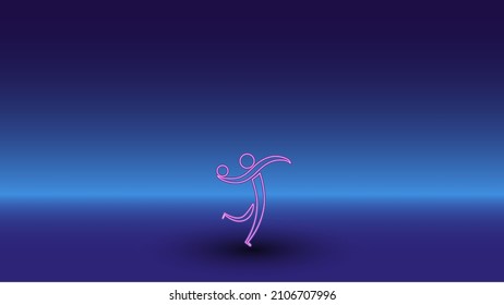 Neon handball symbol on a gradient blue background. The isolated symbol is located in the bottom center. Gradient blue with light blue skyline