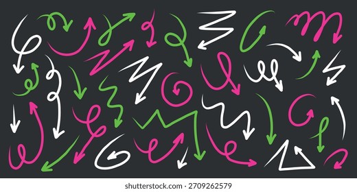 Neon Hand-Drawn Arrow Set on Dark Background