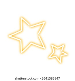 Neon Hand-Drawn Star Icon – Glowing Yellow Outline Stars with a Cute and Decorative Style