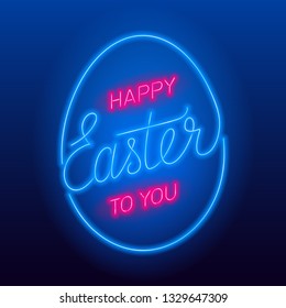 Neon Happy Easter to you text. Vector glowing neon sign.