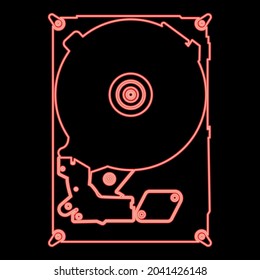 Neon hard drive disk red color vector illustration flat style image
