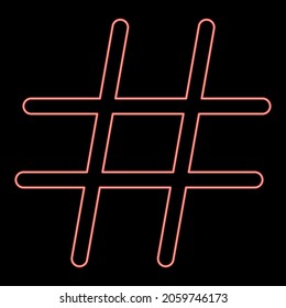 Neon hashtag icon black color in circle outline vector illustration red color vector illustration flat style light image