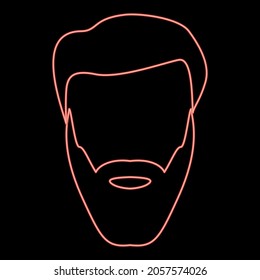 Neon head with beard and hair red color vector illustration flat style light image