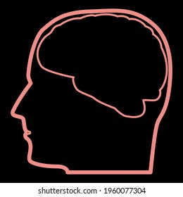 Cabeza de neón con cerebro el color rojo ilustración vectorial imagen de estilo plano