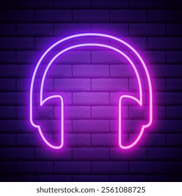 Neon headphones icon. Glowing neon earphone sign, set of isolated wireless headphones in different vivid colors. Bright icon, sign, symbol for UI design. Mobile device and gadget. Vector illustration.