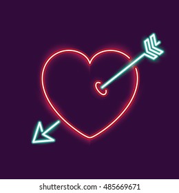 neon heart and arrow icon. decoration and advertising theme. Colorful design. Vector illustration