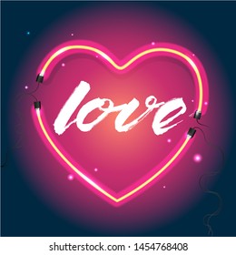 neon heart banner ,vector,night glowing advertisement