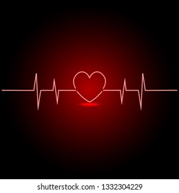 Neon heart. Heart beat. Pulse vector illustration. 