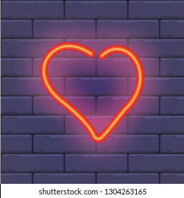 neon heart brick wall background