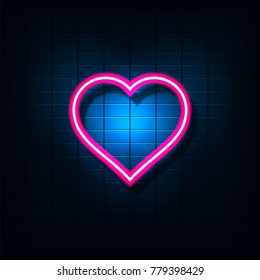 Neon heart, bright neon heart element for Happy Valentine's Day design