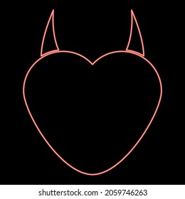 Neon heart with devil horn icon black color in circle outline vector illustration red color vector illustration flat style light image