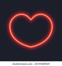 Neon heart, glowing on dark background, vector illustration.