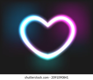 Neon heart. Neon glowing shape on dark background
