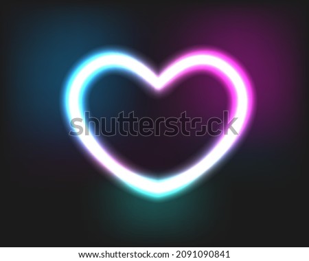 Neon heart. Neon glowing shape on dark background
