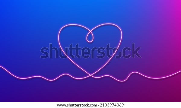 Neon heart. Happy Valentines Day.  Continuous\
line art drawing. Vector\
background