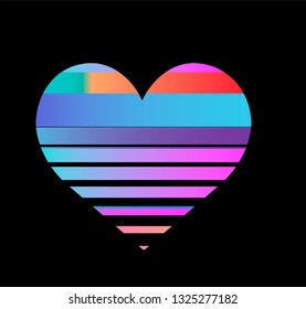 Neon heart with holographic effect. Vaporwave/ Retrowave aesthetics.