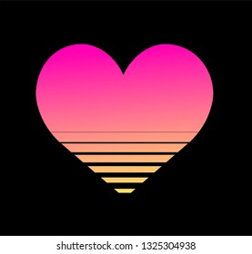 Neon heart with holographic effect. Vaporwave/ Retrowave aesthetics.