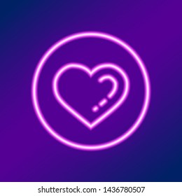 Neon heart icon on purple background. Vector illustration.