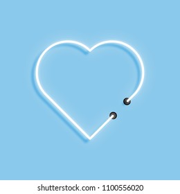 Neon heart icon. White neon signboard of the heart on a blue background. For flash animation. Vector illustration.