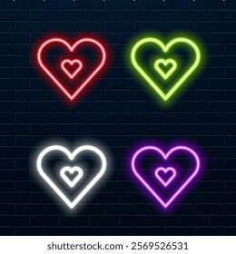 Neon heart illustration. red color..