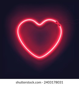 Neon heart on dark background. Decoration, sign or symbol for Valentine's Day. Electric light glow banner.