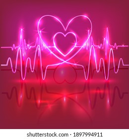 Neon heart rate. Two hearts, one in the other. Symbolizes maternal love or lovers.