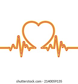 Neon heart rhythm continuous single line. 3d vector neon heart icon. Healthy cardiograph minimal neon style. Unique simple linear tube. Linear neon on a white background.