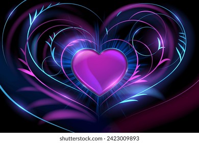 Neon heart shape with lines and light effects